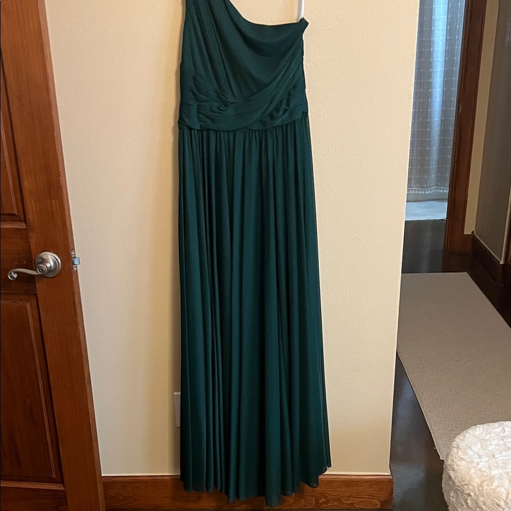 David's Bridal Teal One-Shoulder Gown